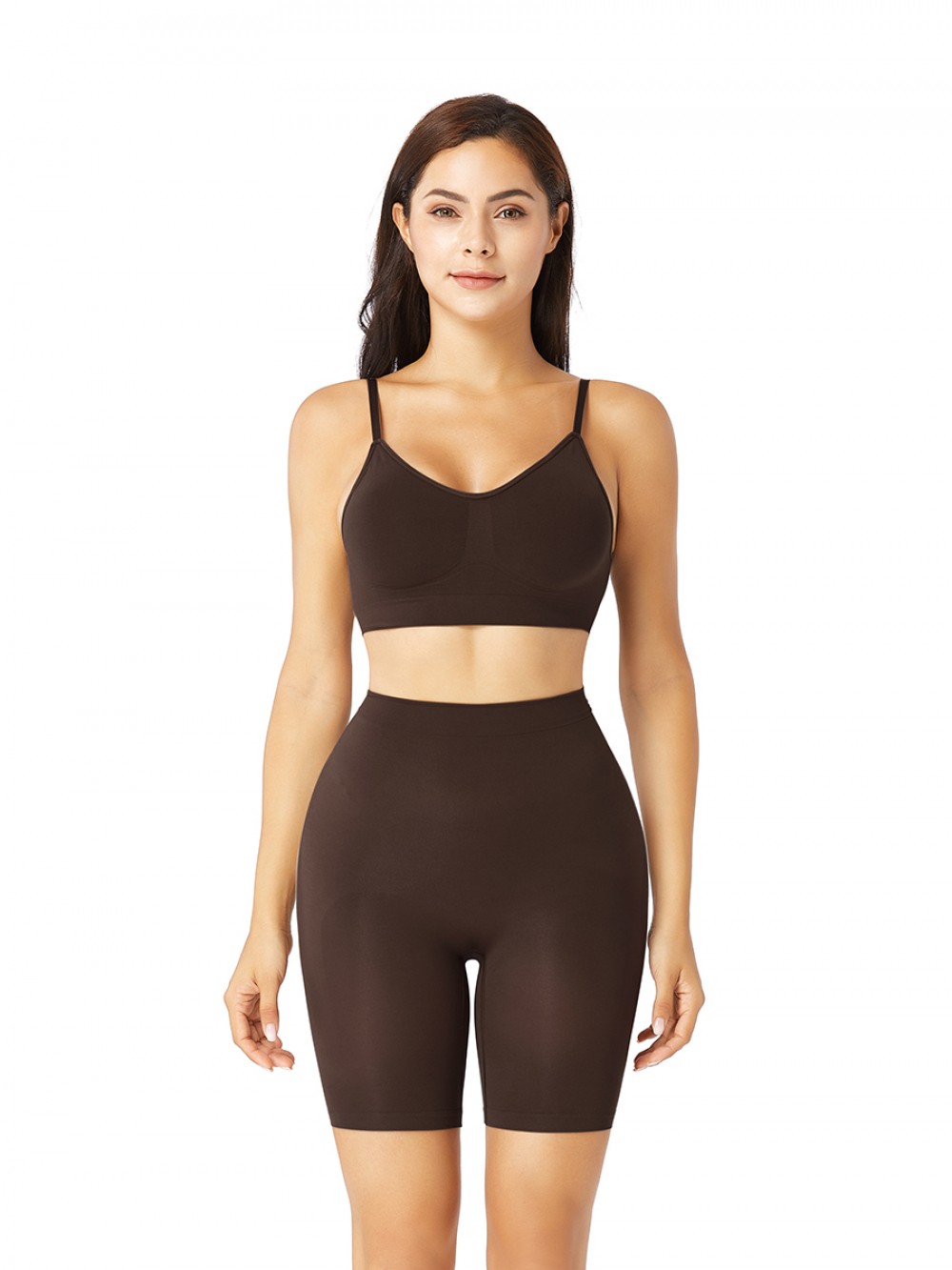 Deep Coffee Push Up Bra Removable Pads Seamless Shapewear Shorts